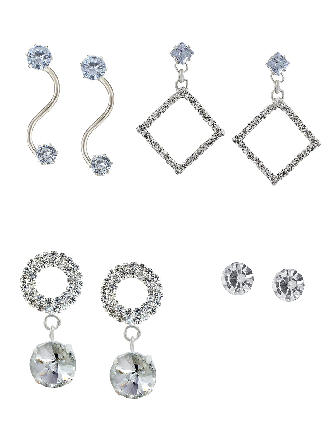 Pack of 4 CZ Stud & Drop Earrings