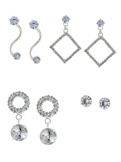Pack of 4 CZ Stud & Drop Earrings