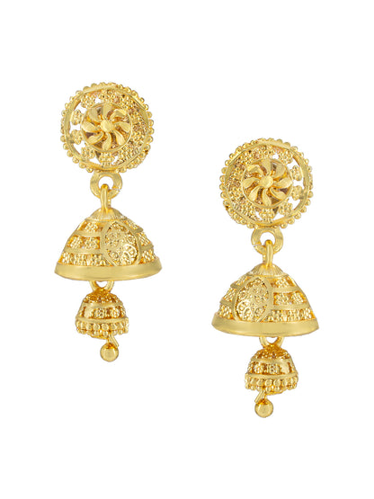 Gold Plated Floral Jhumka Earrings