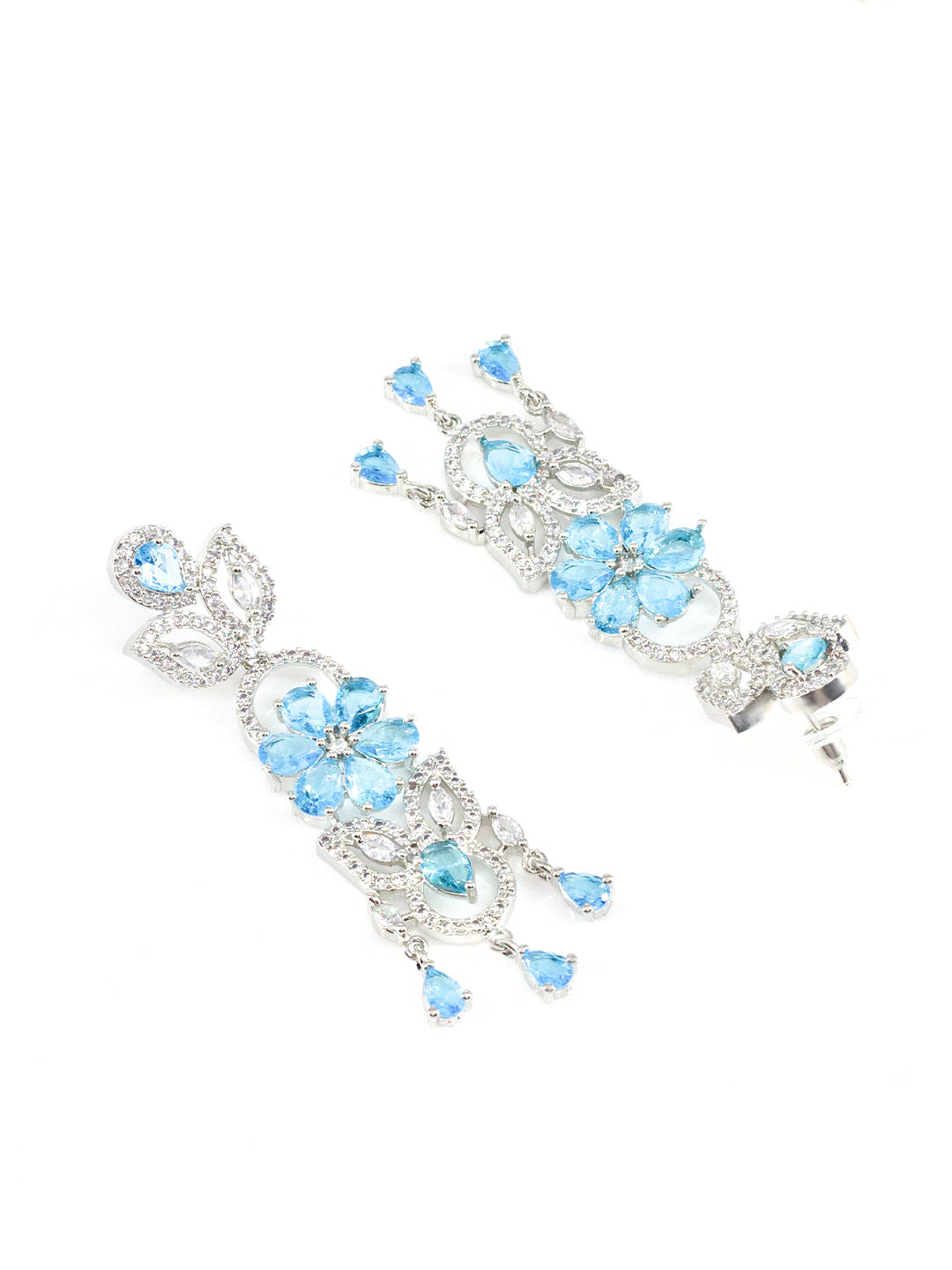 Blue AD Studded Floral Jewellery Set
