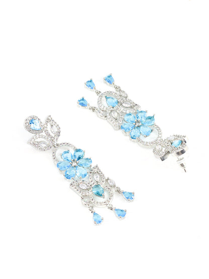Blue AD Studded Floral Jewellery Set