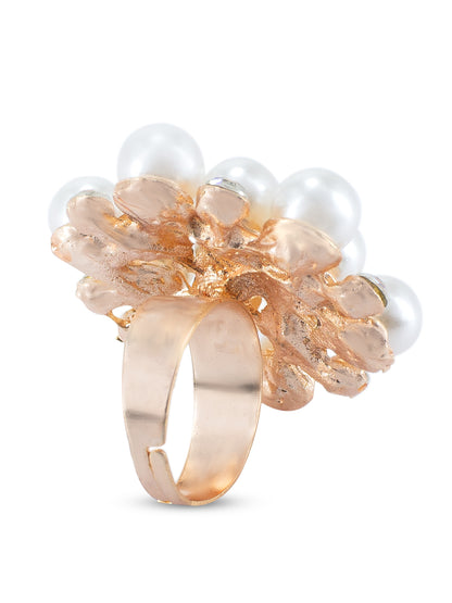 Faux Pearls Beads Adjustable Ring
