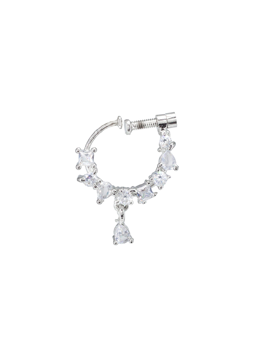 Rhodium Plated American Dimaond Drop Nose Ring