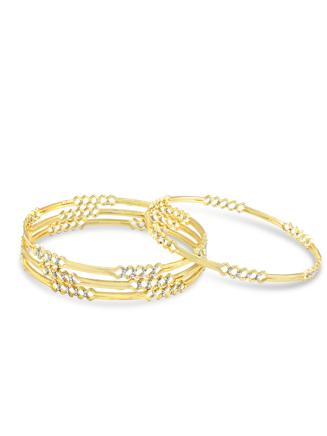 Set Of 4 Brass Stone Studded Anti-Tarnish Bangles