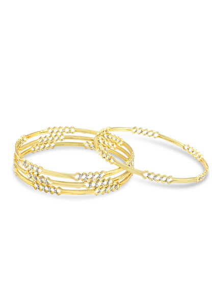 Set Of 4 Brass Stone Studded Anti-Tarnish Bangles