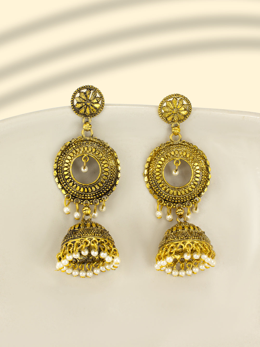 Antique Floral Beads Drop Jhumka Earrings
