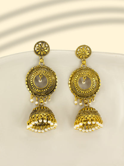 Antique Floral Beads Drop Jhumka Earrings