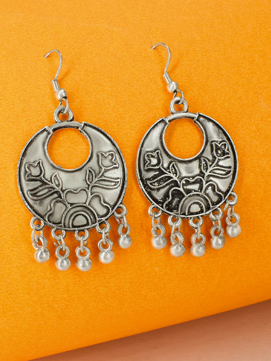 Oxidized Floral Drop Earrings