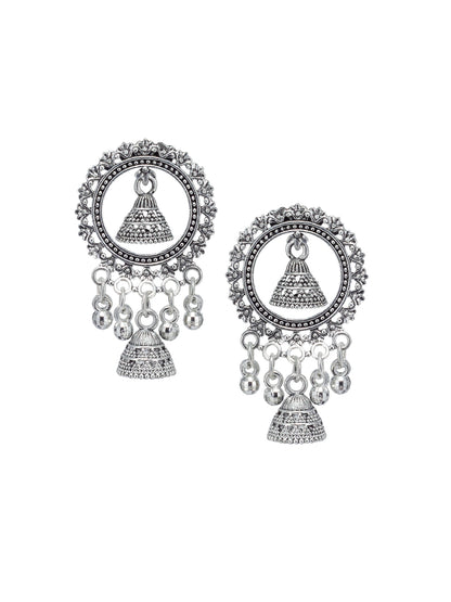 Silver Oxidized Circular Jhumki Drop Earrings