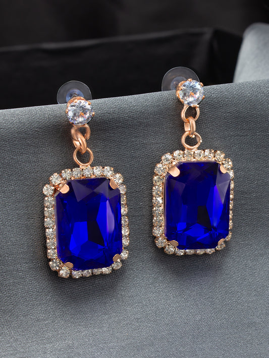 Blue Crystal Stone Square Drop Earrings