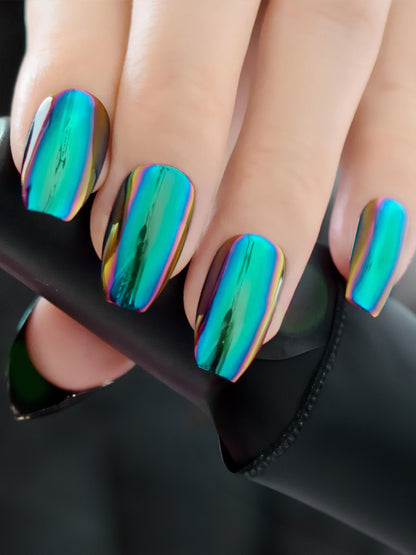 Set of 24 Metallic Duochrome stick on nails