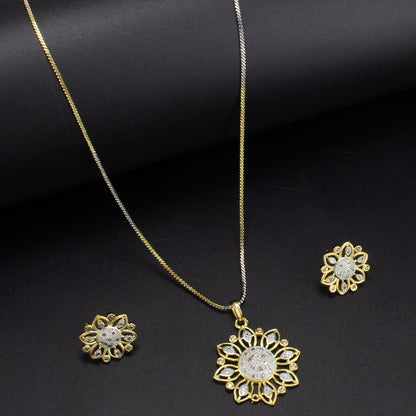 Gold Plated Floral American Diamond Trendy Pendant Set