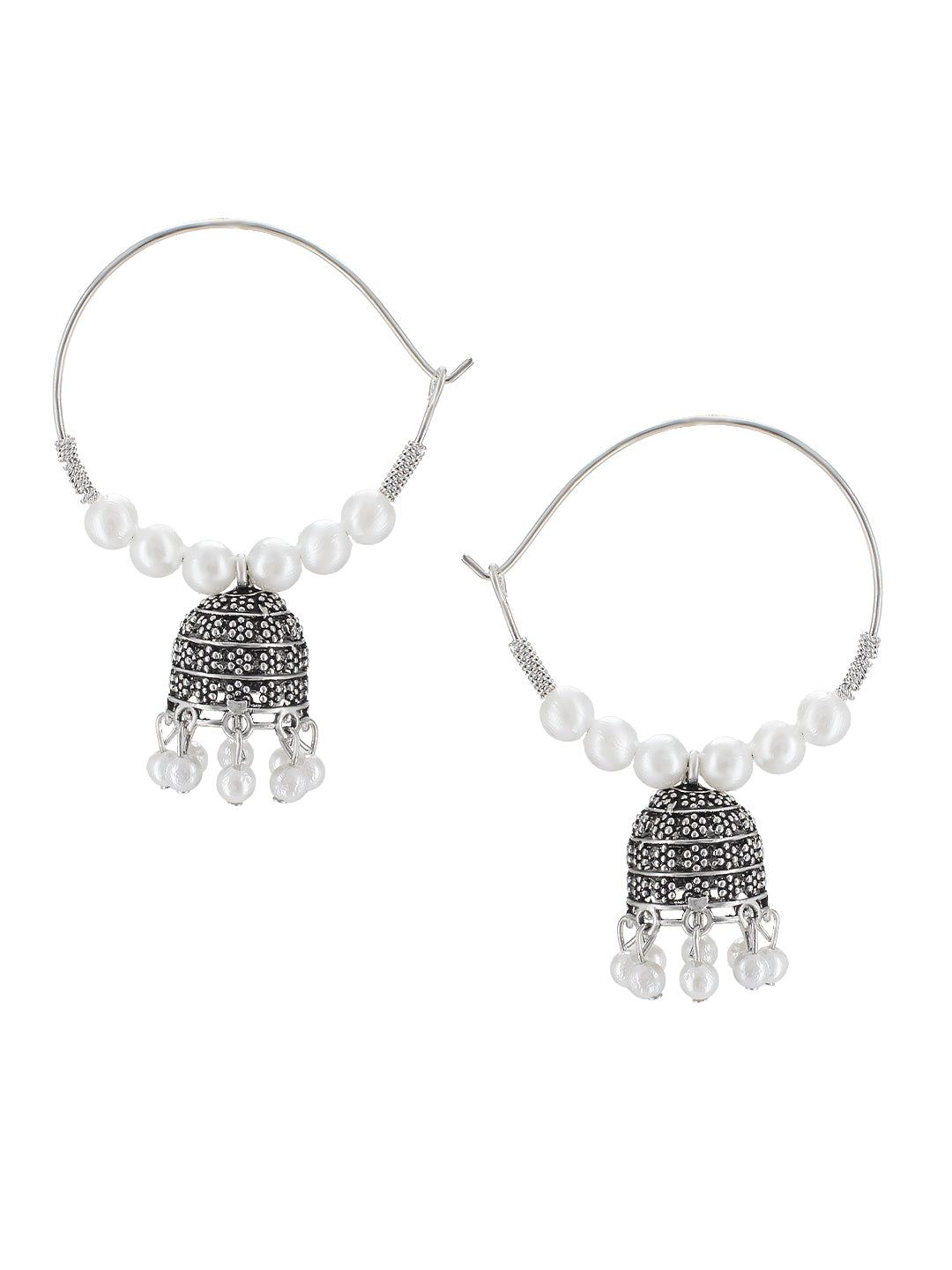 Oxidized Beads Drop Hoop Jhumka Earrings