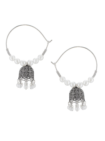 Oxidized Beads Drop Hoop Jhumka Earrings