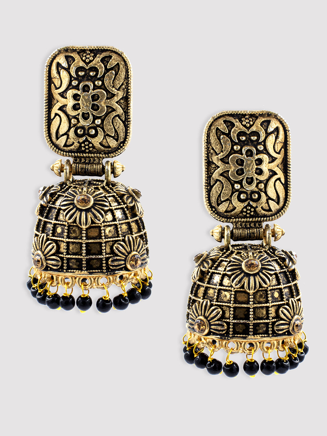 Black Beads Drop Jhumka Earrings