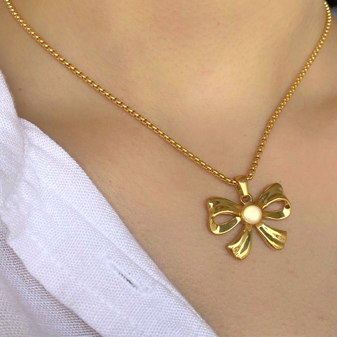 Stainless Steel Bow Chain Necklace | Trendy Anti Tarnish Bow Pendant Style Chain Necklace