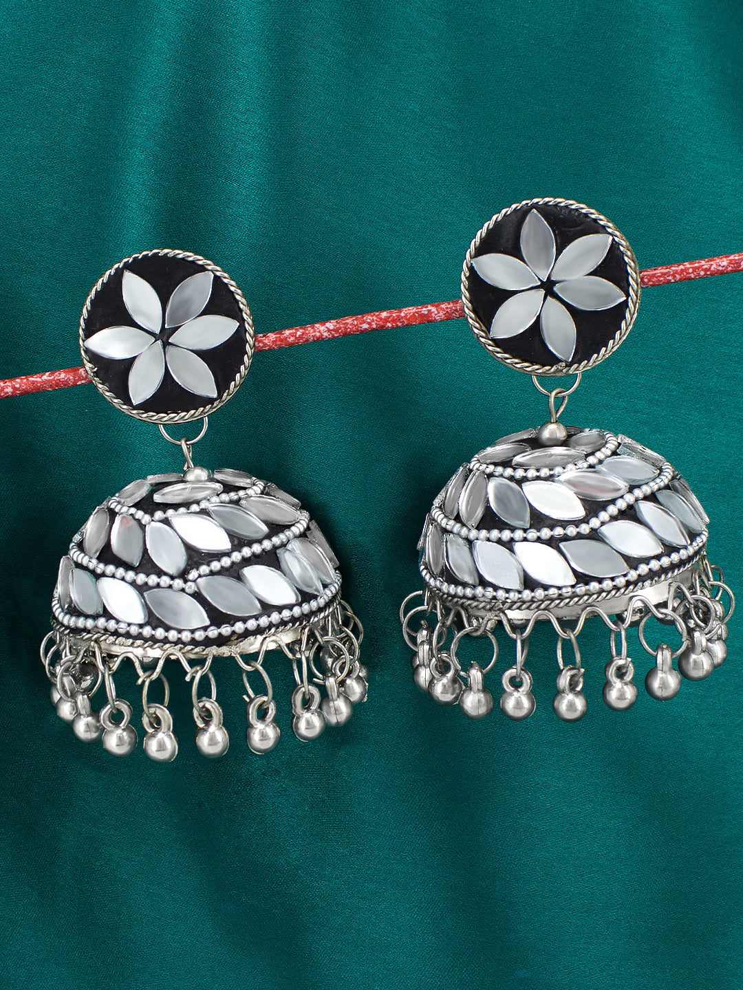 Black Beads Drop Jhumka Earrings