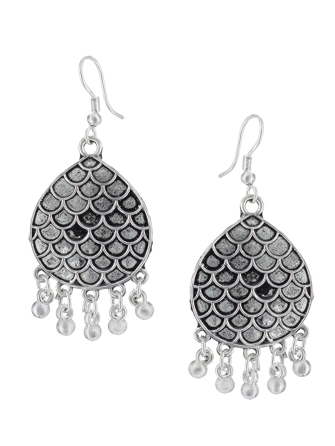 Silver Oxidized Fish Drop Earrings