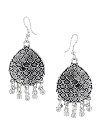 Silver Oxidized Fish Drop Earrings