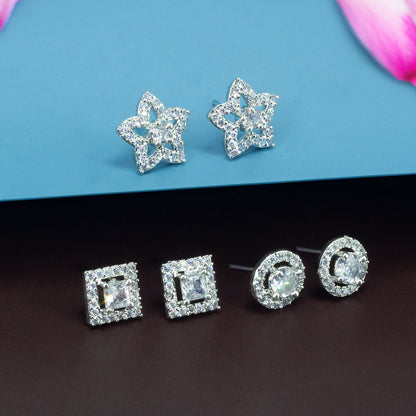 Pack of 3 Geometric AD Trendy Earrings
