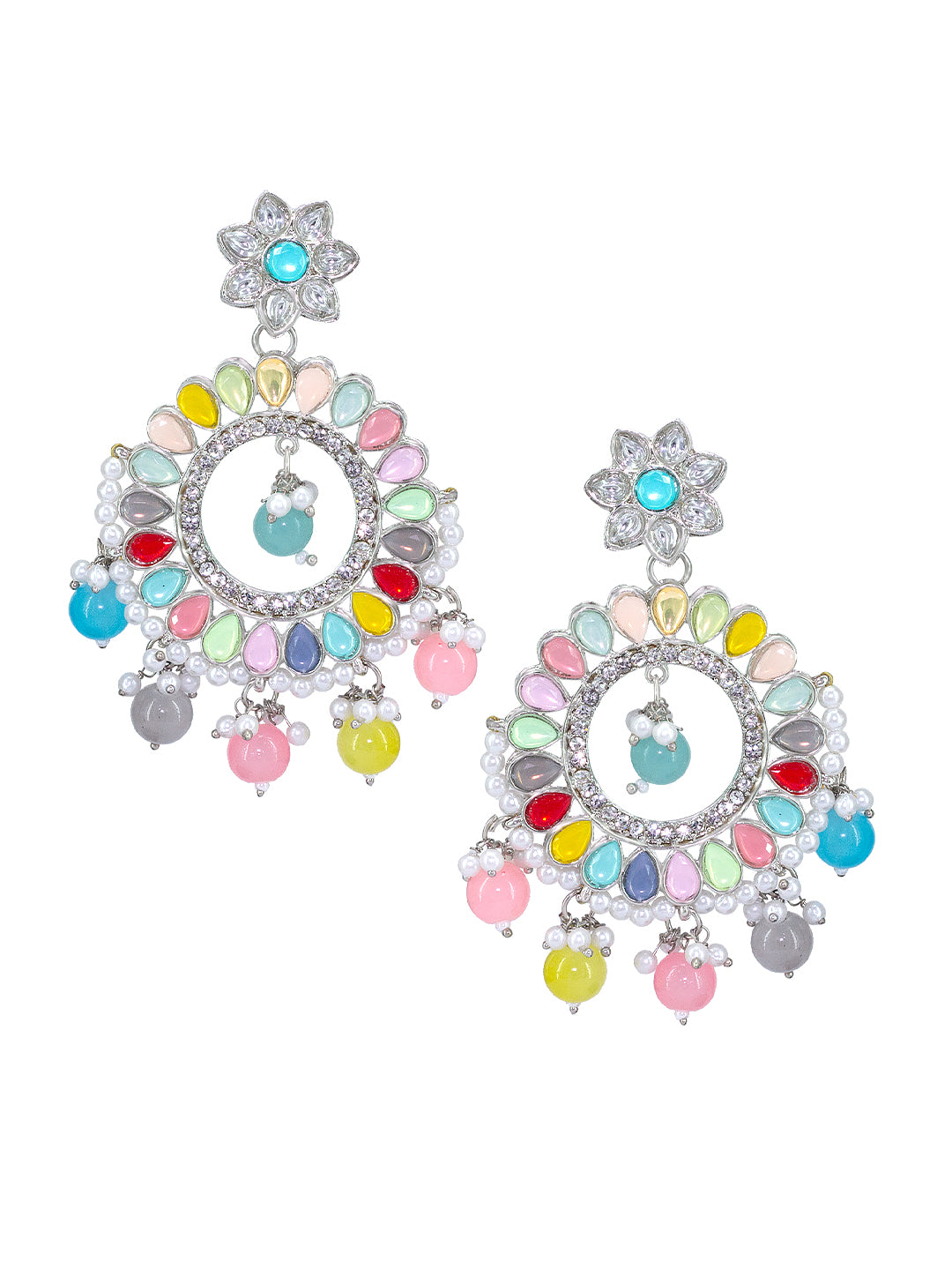 Silver Plated Multi Color Contemporary Chandbalis Earrings