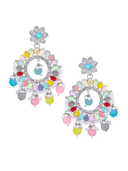 Silver Plated Multi Color Contemporary Chandbalis Earrings