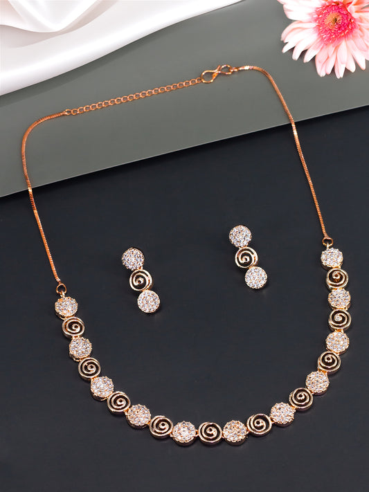 Rose Gold Plated American Diamond Spiral Jewellery Set