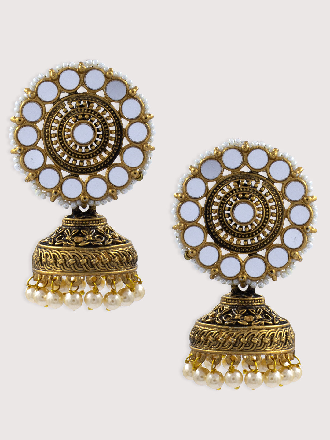 Floral Stone & Mirror Jhumka Earrings