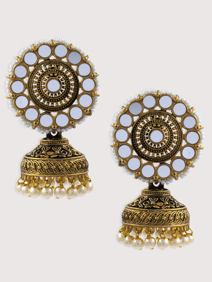 Floral Stone & Mirror Jhumka Earrings
