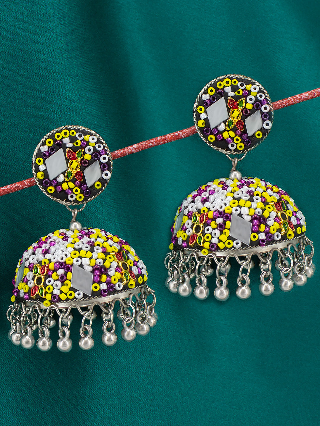 Black & Yellow Beads Drop Jhumka Earrings
