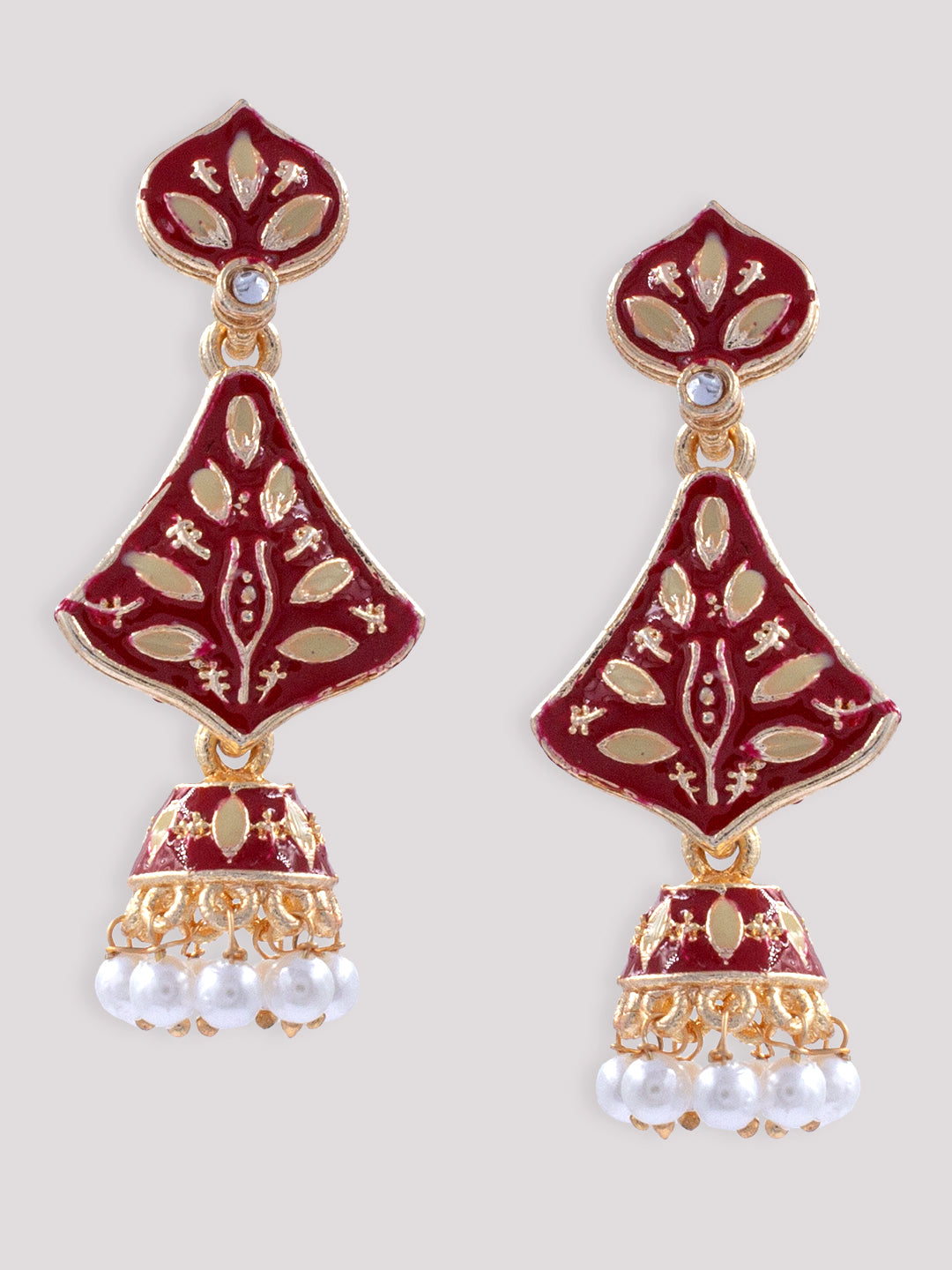 Red Beads Drop Jhumka Earrings