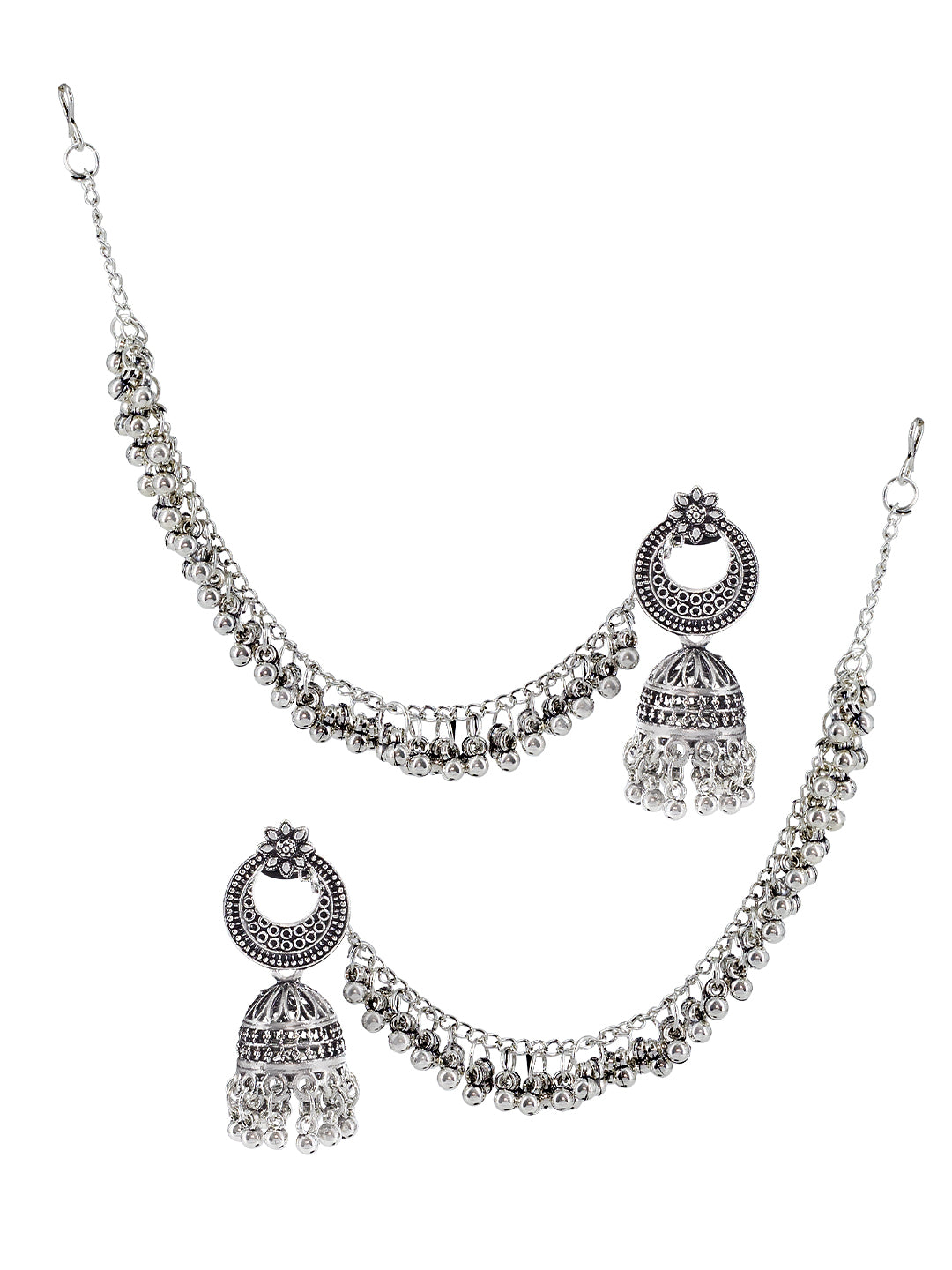 Floral Chandbali Jhumka Earrings With Chain