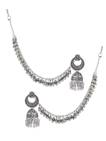 Floral Chandbali Jhumka Earrings With Chain