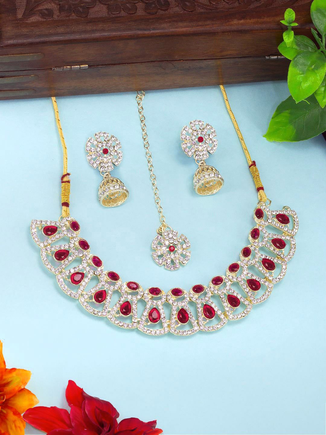Red Floral Jewellery Set