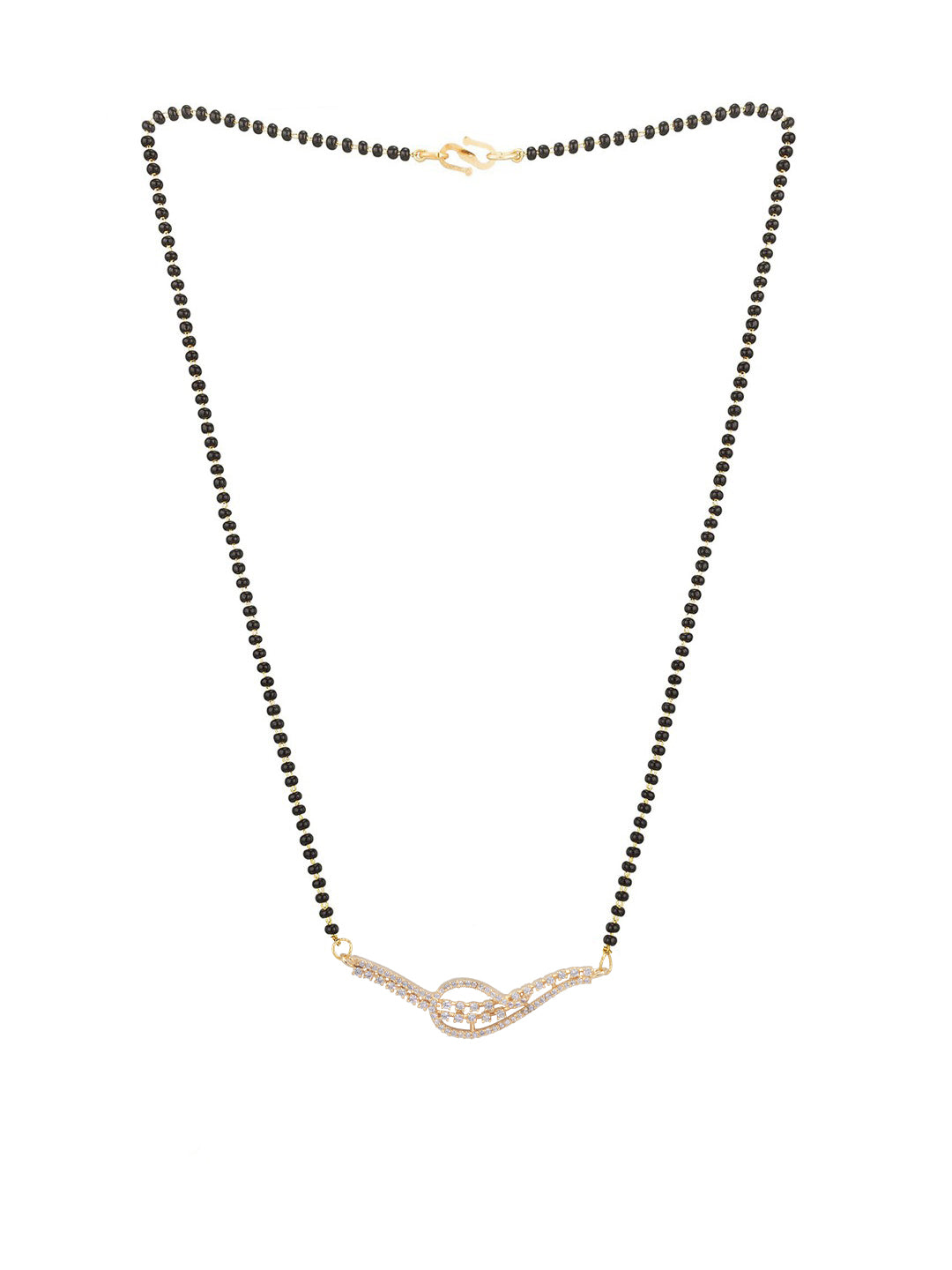 Gold Plated Black Beaded & American Diamond Mangalsutra