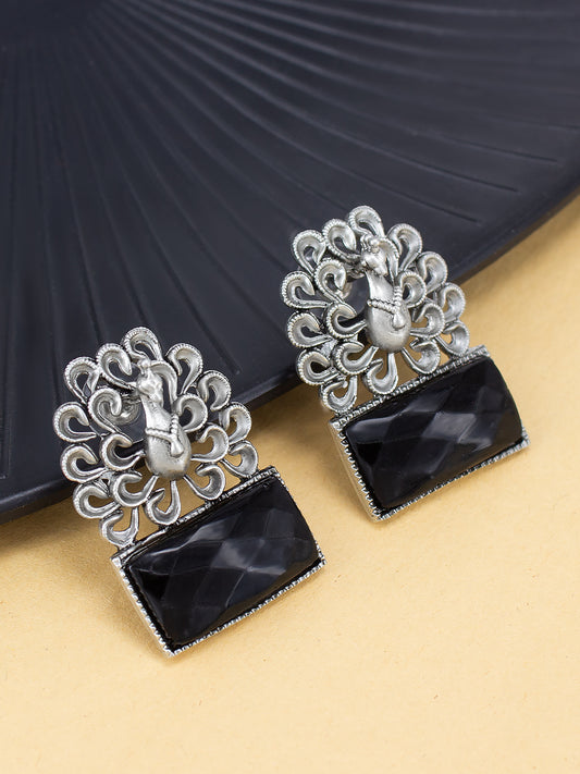 Black Monalisa Peacock Dangle Earrings