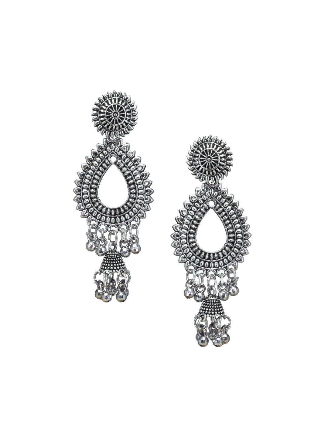 Silver Oxidized Boho Afghani Style Jhumka Earrings