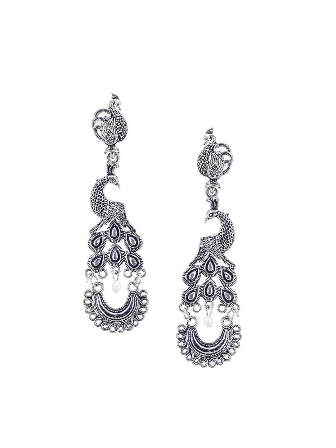 Silver Oxidized Peacock Drop Earrings