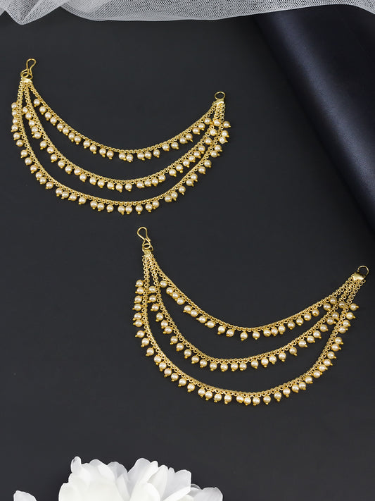 Bahubali Ear Chain 3 Layered with Small Pearl Beads