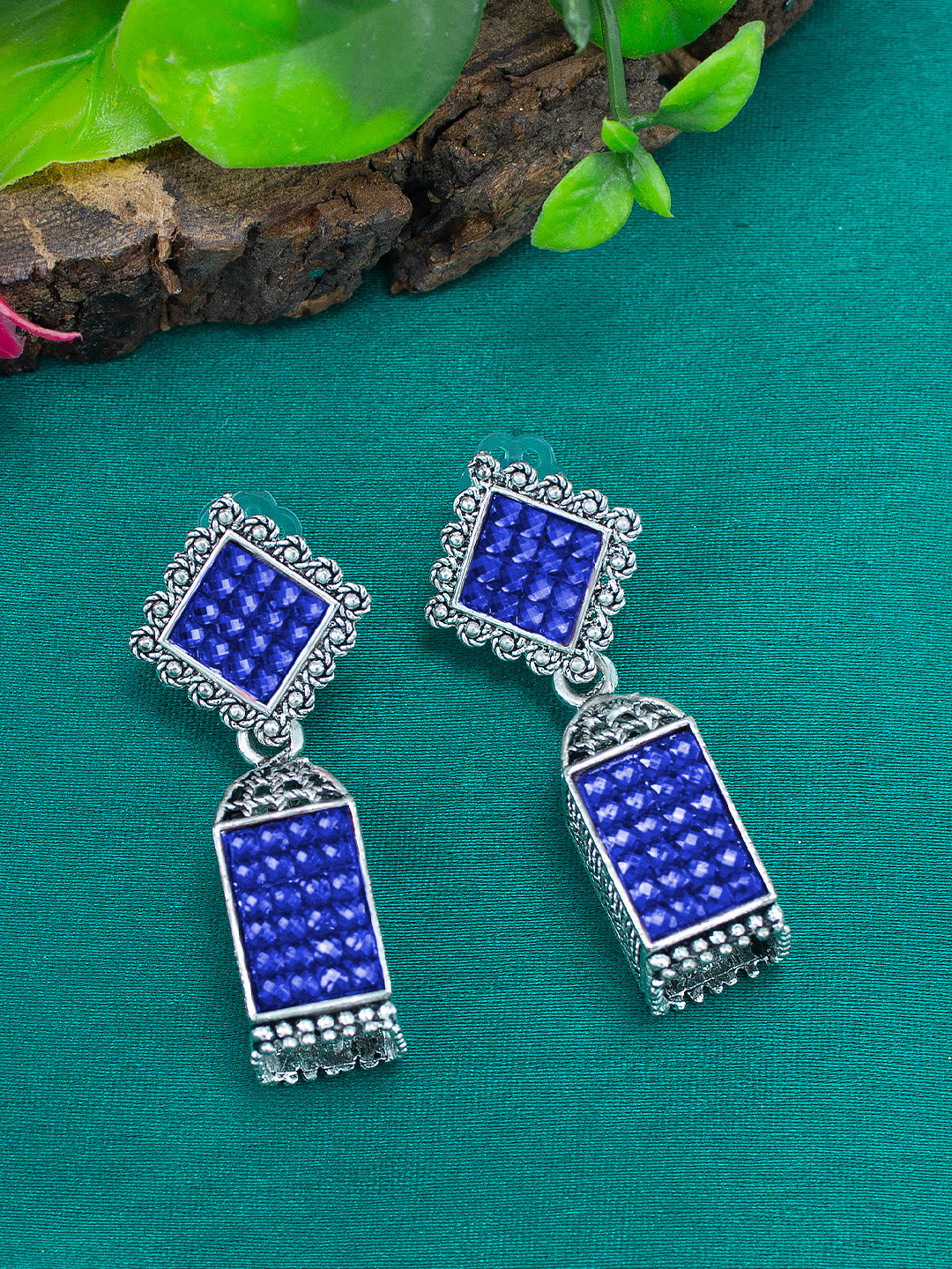 Blue Square Drop Earrings