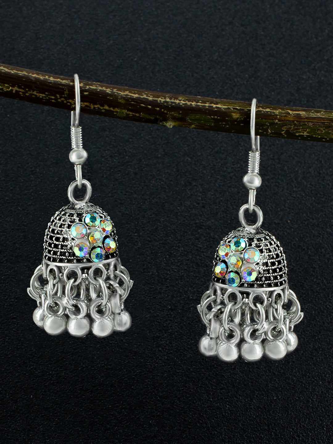 Oxidized Floral Jhumki Earrings