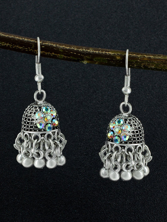 Oxidized Floral Jhumki Earrings
