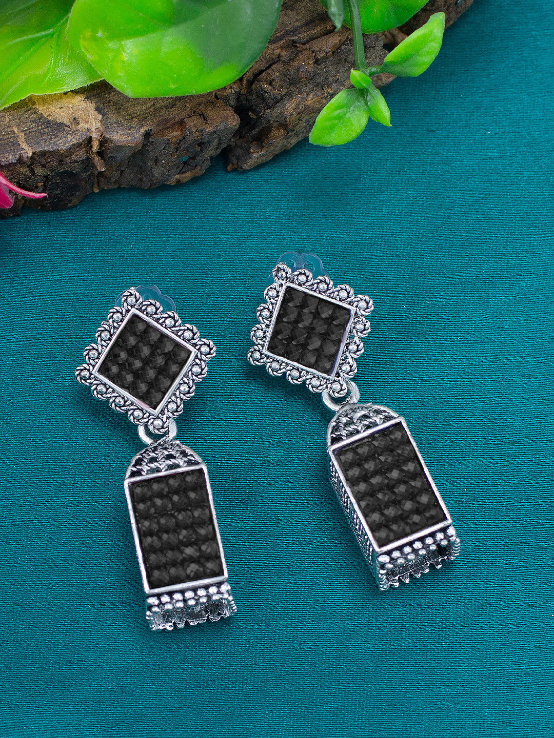 Black Square Drop Earrings
