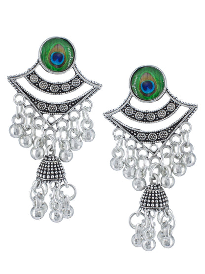Oxidized Peacock Feather Jhumki Earrings