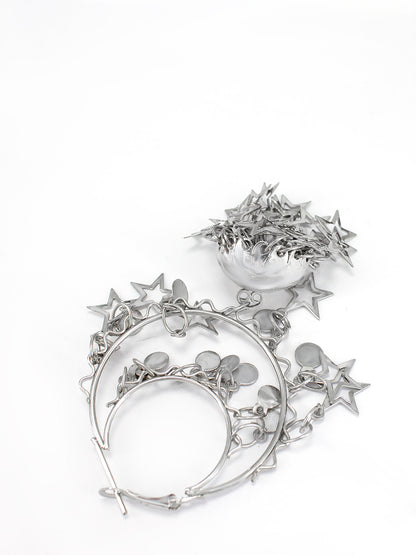 Oxidized Chandbaali Jhumka Star Drop Earrings