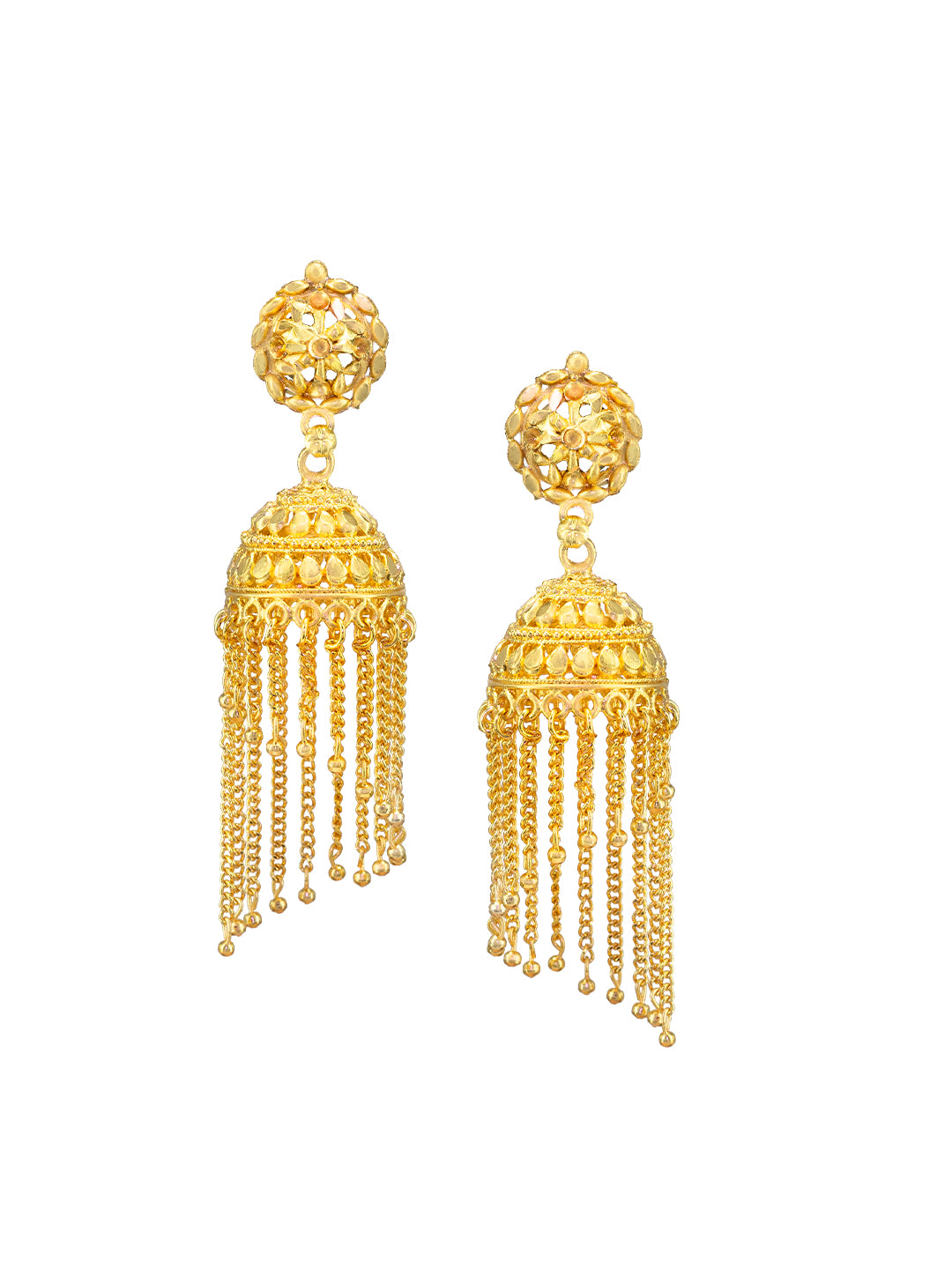 Gold Plated Floral Grander Jhumka Earrings