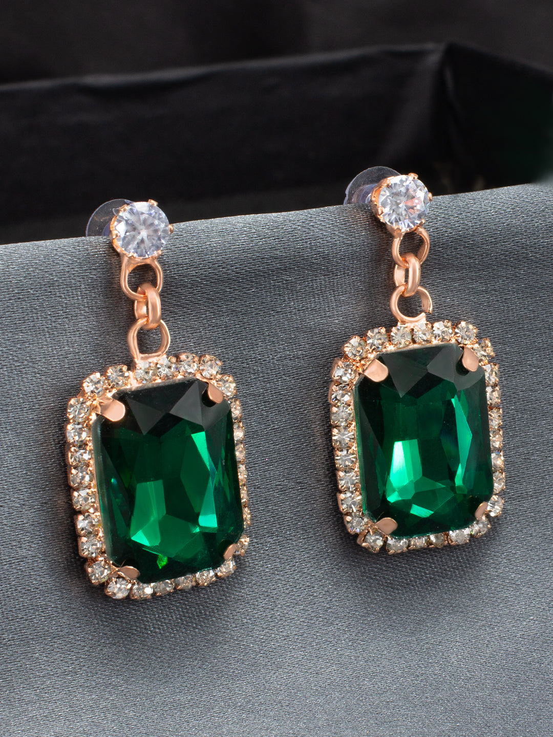 Green Crystal Stone Square Drop Earrings