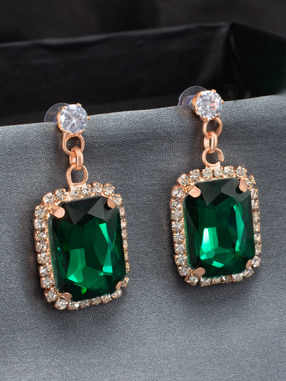 Green Crystal Stone Square Drop Earrings