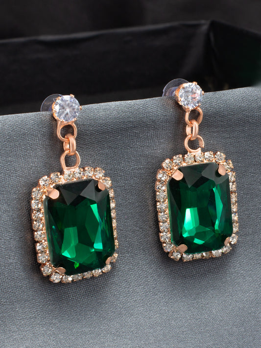 Green Crystal Stone Square Drop Earrings