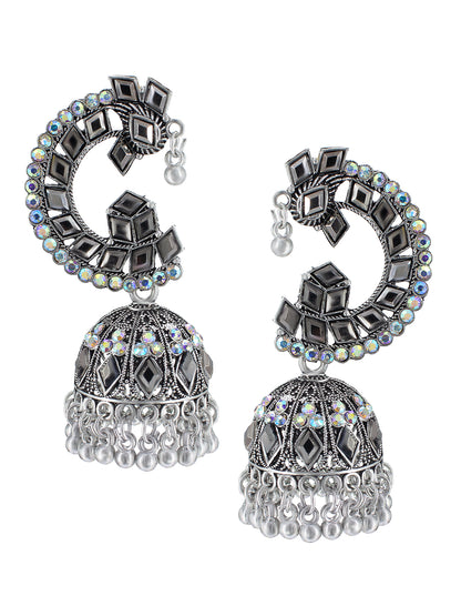Oxidized Peacock Jhumka Earrings